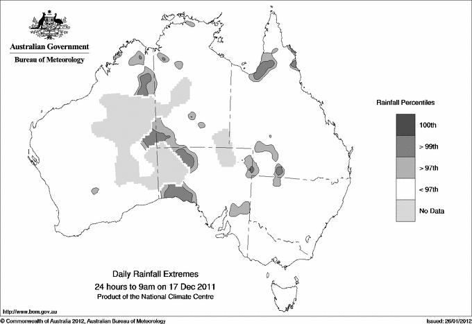 Australian daily rainfall extreme area maps