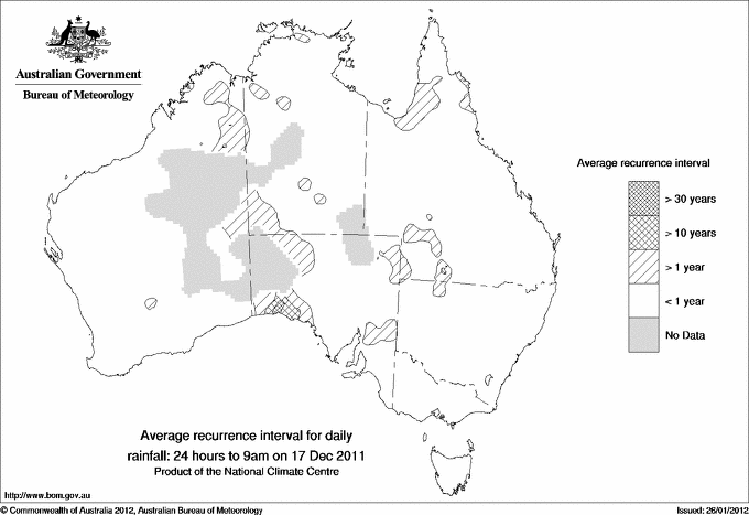 Australian daily rainfall average recurrence interval maps
