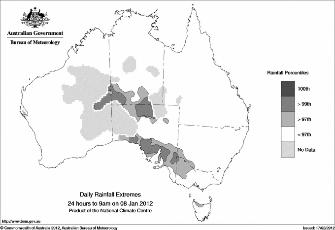 Australian daily rainfall extreme area maps