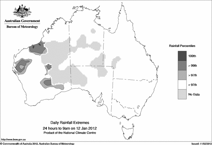 Australian daily rainfall extreme area maps