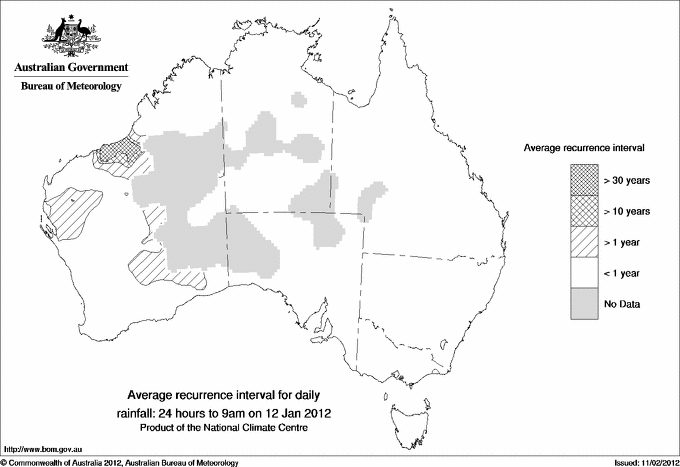 Australian daily rainfall average recurrence interval maps