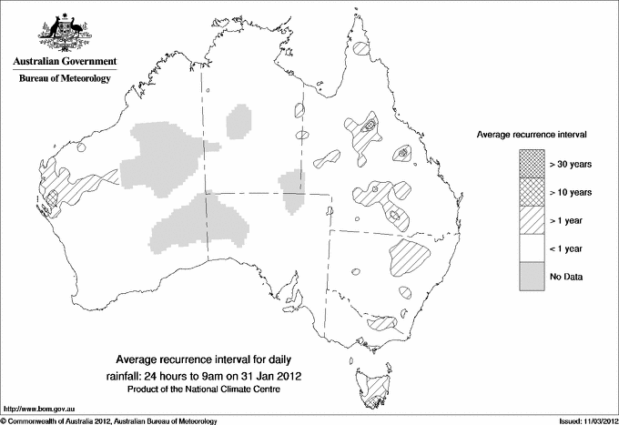 Australian daily rainfall average recurrence interval maps