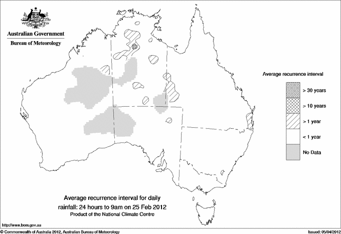 Australian daily rainfall average recurrence interval maps