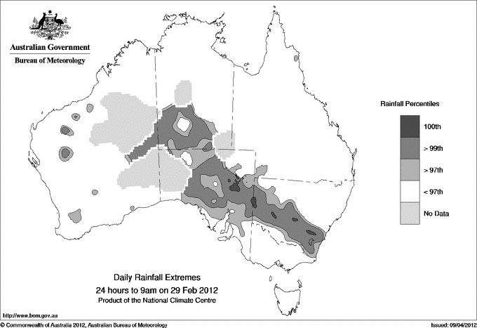 Australian daily rainfall extreme area maps