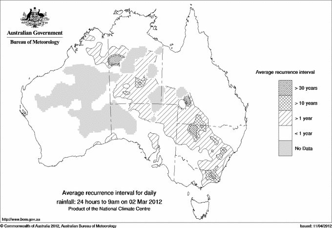 Australian daily rainfall average recurrence interval maps