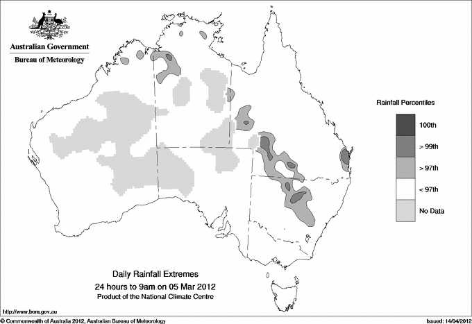 Australian daily rainfall extreme area maps