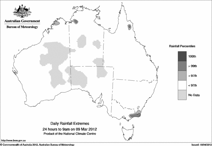 Australian daily rainfall extreme area maps