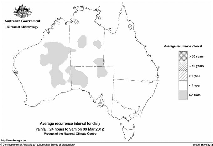 Australian daily rainfall average recurrence interval maps