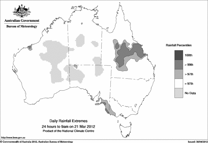 Australian daily rainfall extreme area maps