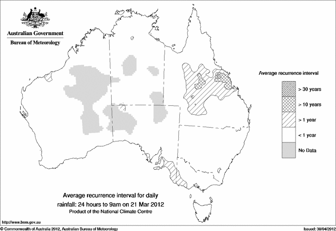 Australian daily rainfall average recurrence interval maps
