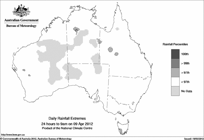 Australian daily rainfall extreme area maps