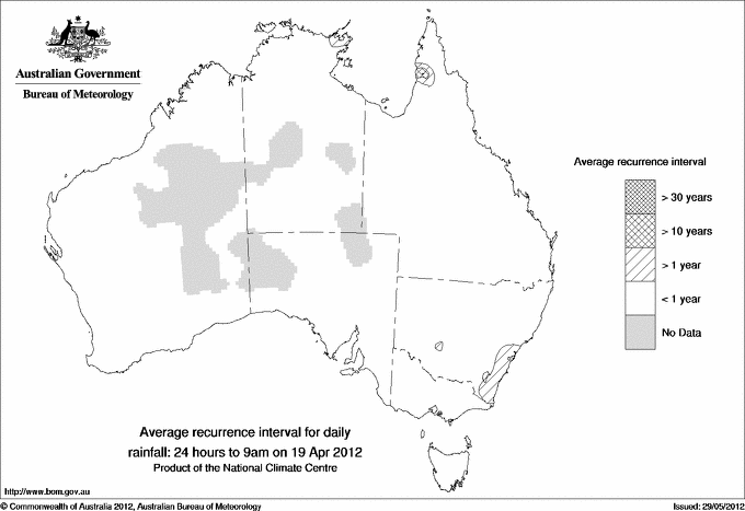 Australian daily rainfall average recurrence interval maps