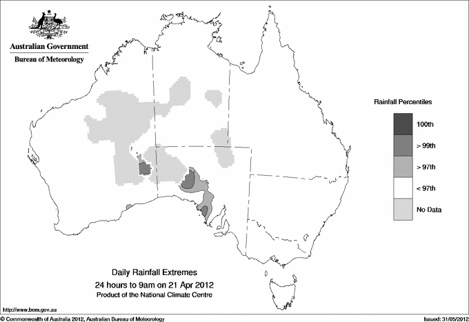 Australian daily rainfall extreme area maps