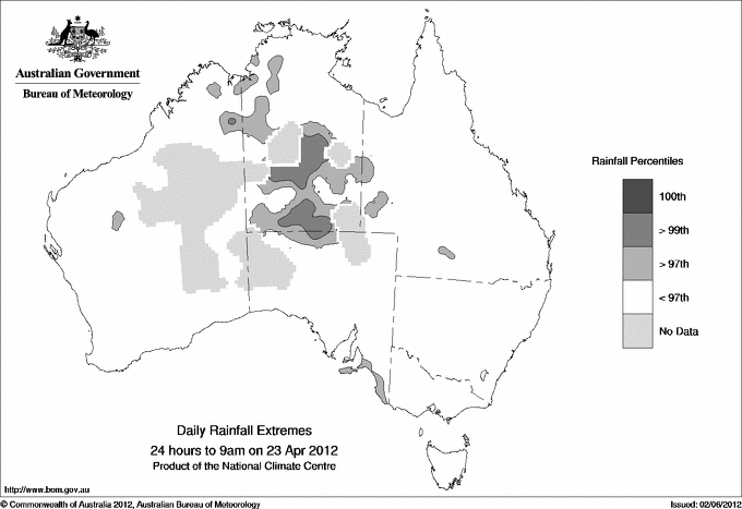 Australian daily rainfall extreme area maps