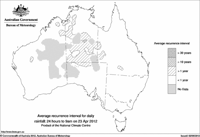 Australian daily rainfall average recurrence interval maps