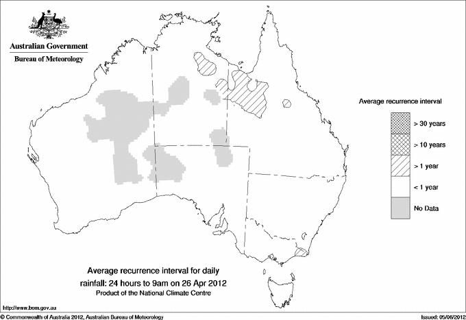 Australian daily rainfall average recurrence interval maps