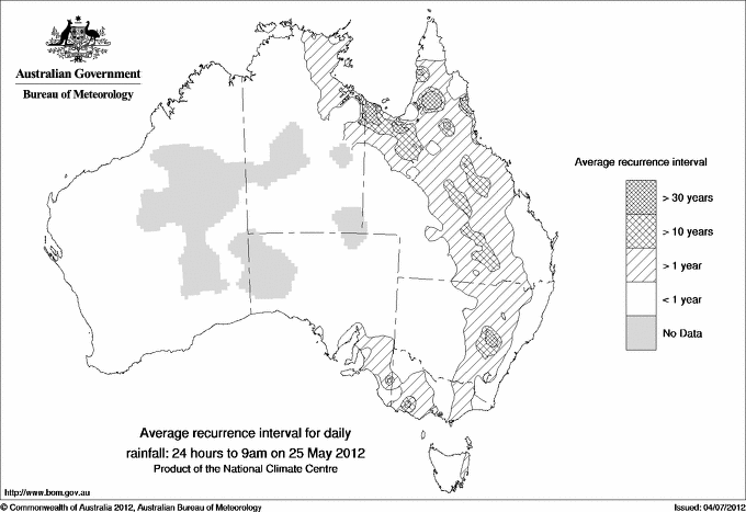 Australian daily rainfall average recurrence interval maps