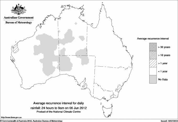 Australian daily rainfall average recurrence interval maps