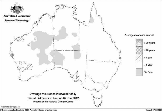Australian daily rainfall average recurrence interval maps