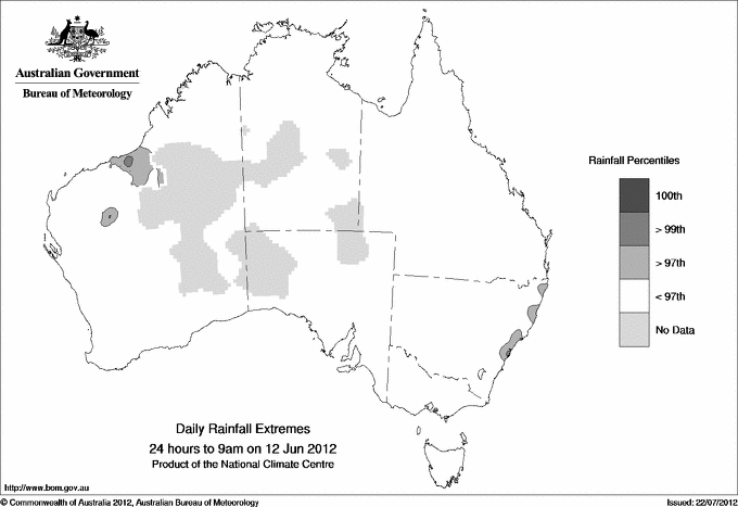 Australian daily rainfall extreme area maps
