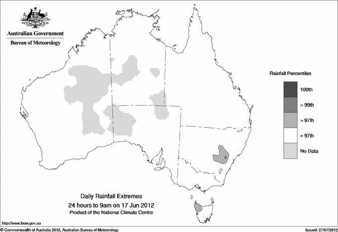 Australian daily rainfall extreme area maps