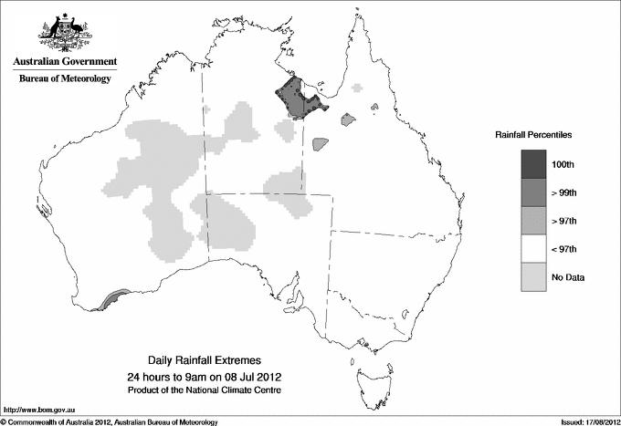 Australian daily rainfall extreme area maps