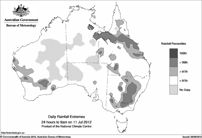 Australian daily rainfall extreme area maps