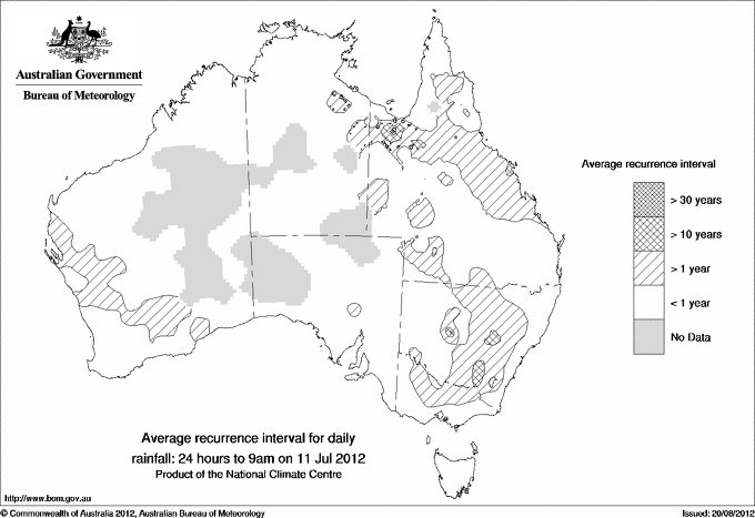 Australian daily rainfall average recurrence interval maps