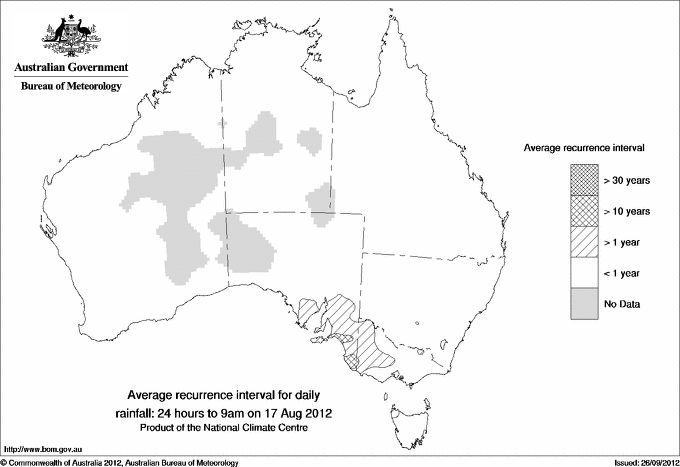 Australian daily rainfall average recurrence interval maps