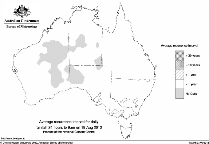 Australian daily rainfall average recurrence interval maps