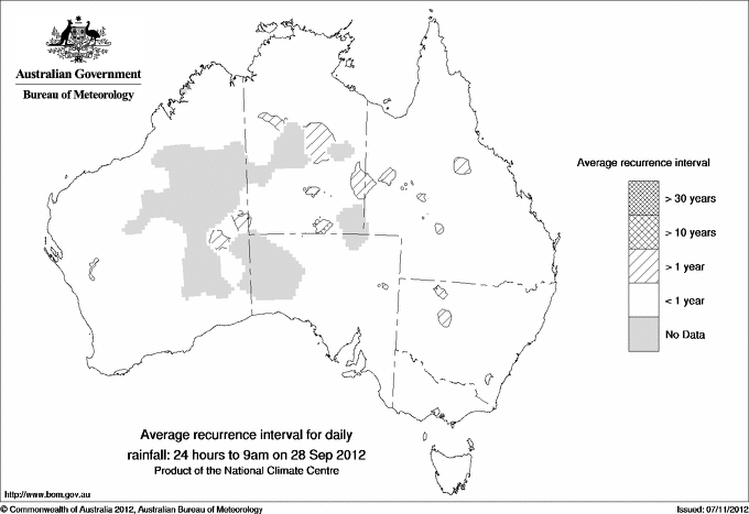 Australian daily rainfall average recurrence interval maps
