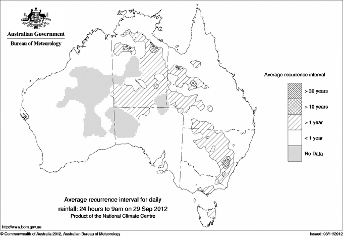 Australian daily rainfall average recurrence interval maps