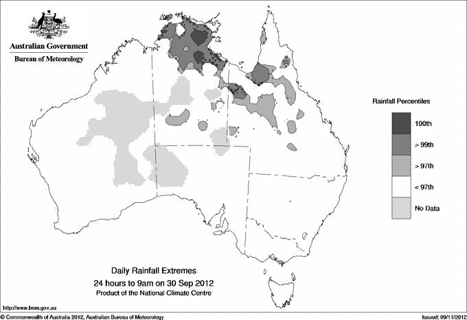 Australian daily rainfall extreme area maps