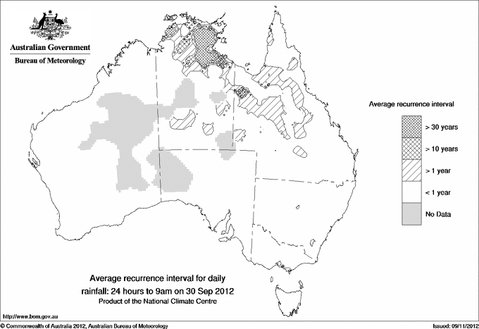 Australian daily rainfall average recurrence interval maps