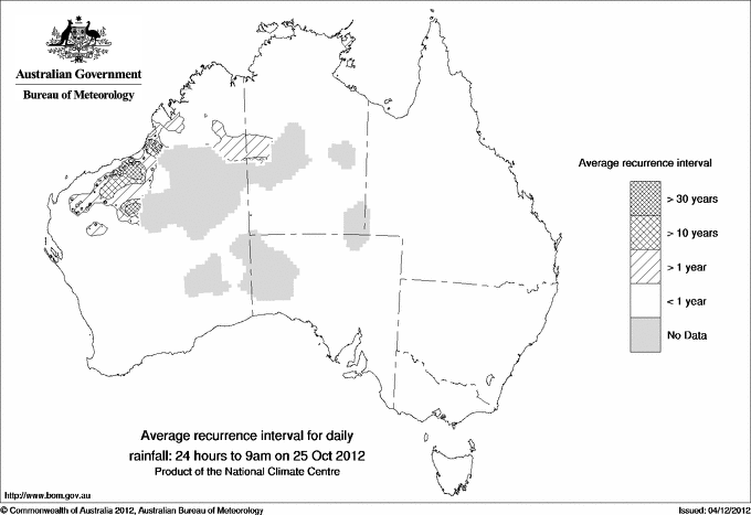 Australian daily rainfall average recurrence interval maps