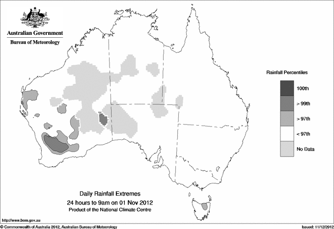 Australian daily rainfall extreme area maps