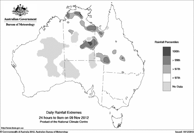Australian daily rainfall extreme area maps