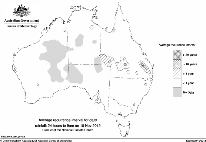 Australian daily rainfall average recurrence interval maps