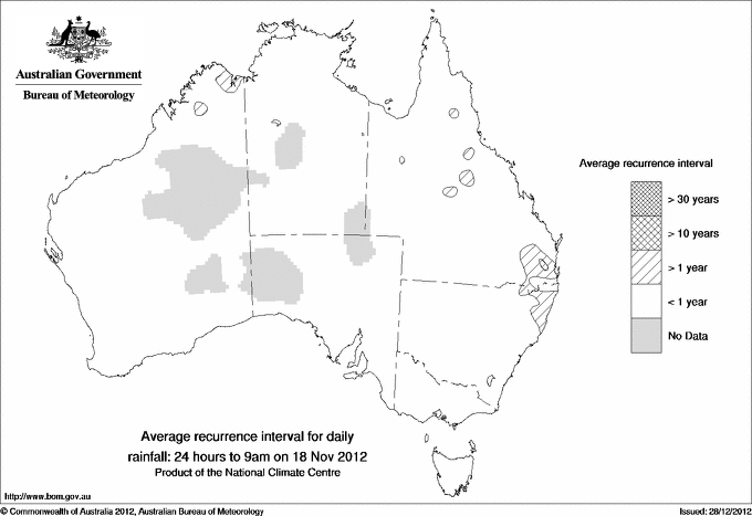 Australian daily rainfall average recurrence interval maps