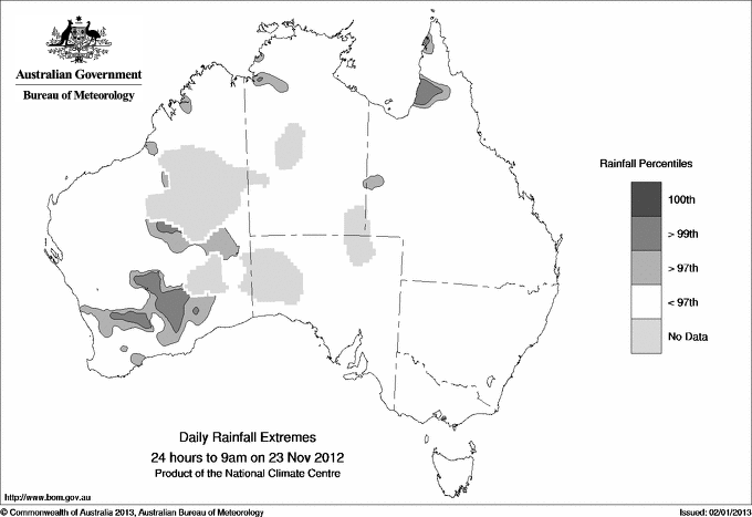 Australian daily rainfall extreme area maps