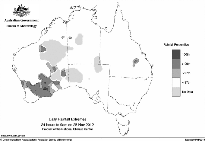 Australian daily rainfall extreme area maps