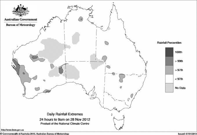 Australian daily rainfall extreme area maps