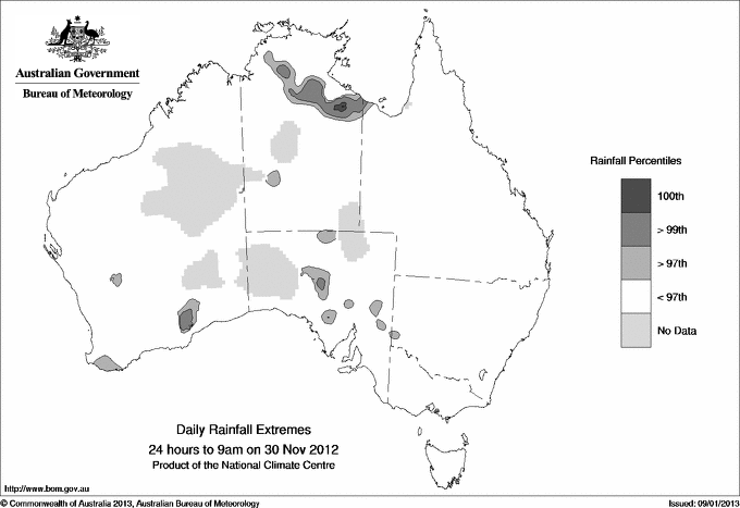 Australian daily rainfall extreme area maps