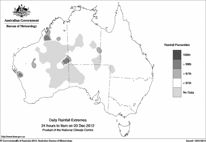 Australian daily rainfall extreme area maps