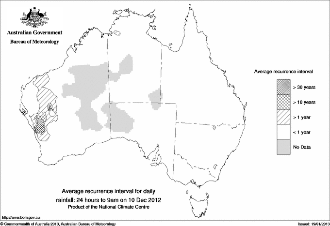 Australian daily rainfall average recurrence interval maps
