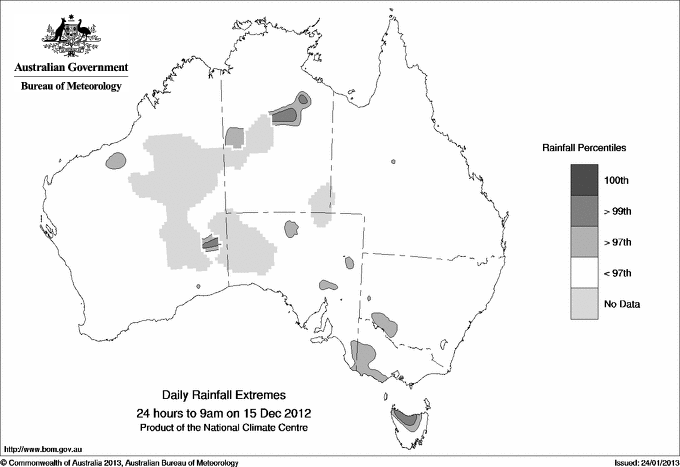 Australian daily rainfall extreme area maps