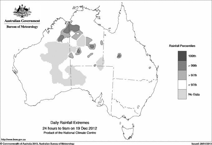 Australian daily rainfall extreme area maps