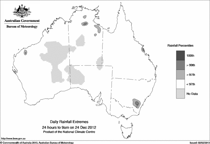 Australian daily rainfall extreme area maps