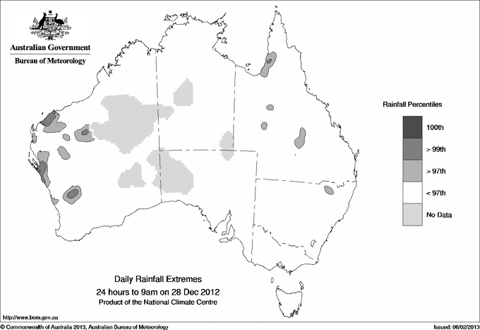 Australian daily rainfall extreme area maps