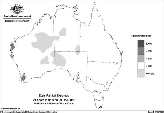 Australian daily rainfall extreme area maps